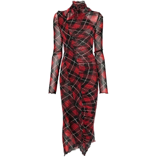 Jean Paul Gaultier Midi-Kleider Long Dress Printed Distorted Tartan Red