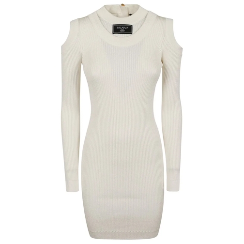 Balmain Mini-Kleider Ls Db Col Shoulder Cut Knit Dress White