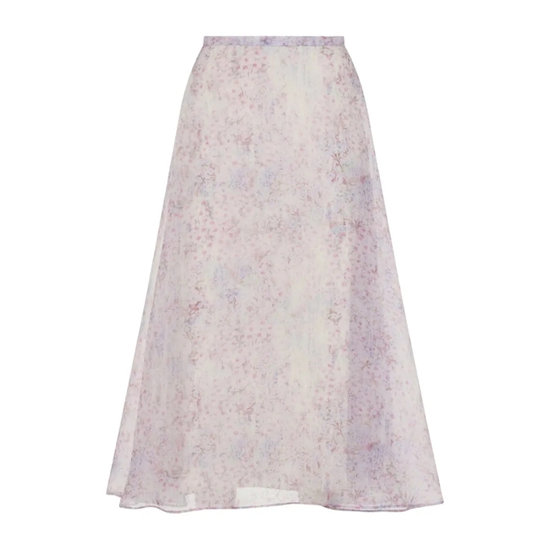 Alberta Ferretti Midirok A-Line Silk Midi Skirt With Multicolored Floral Pa Multicolor