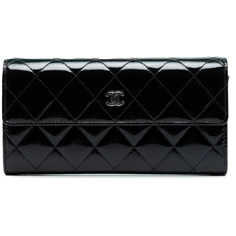 Chanel Porte-monnaie Large CC Quilted Patent Flap Wallet schwarz