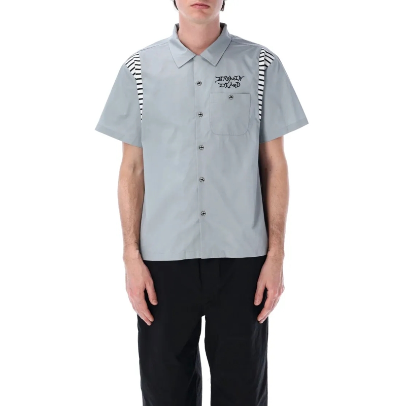 BRAIN DEAD Top met lange mouwen Flocked Grey Bowling Shirt With Camp Collar And Co Black