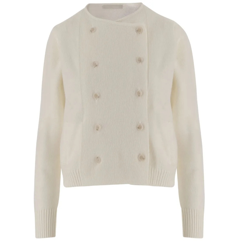 Allude Pullover Wool Blend Double-Breasted Jacket With Mandarin Co Grey