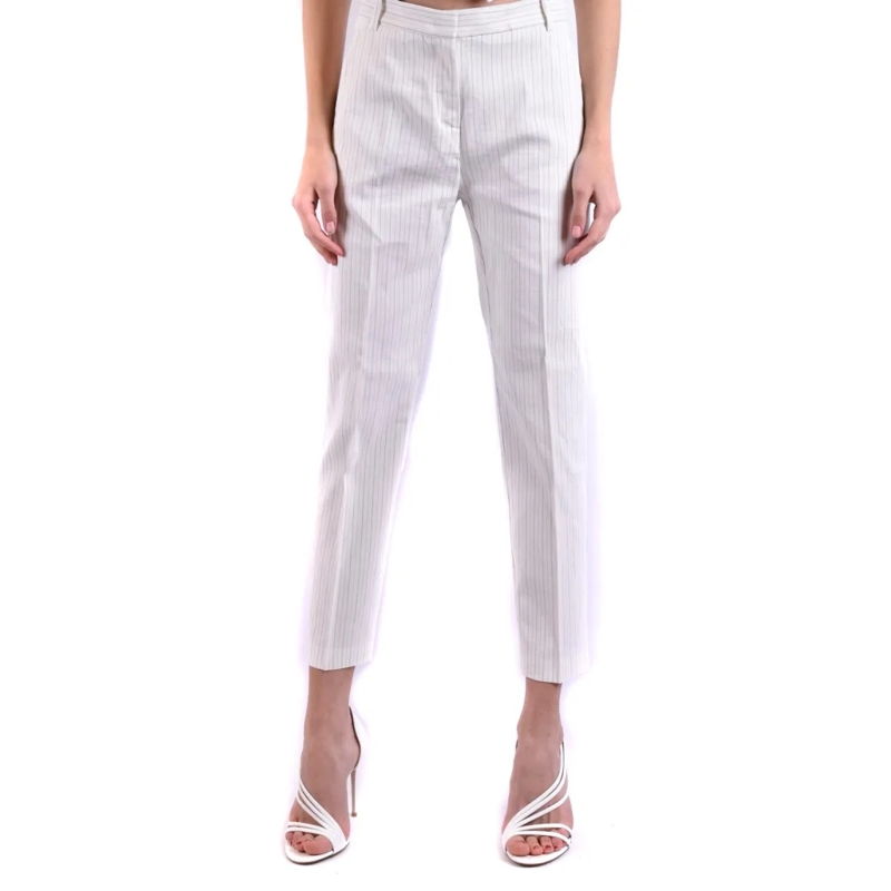 Pinko  Cropped Tailored Trousers With Vertical Pinstripes White