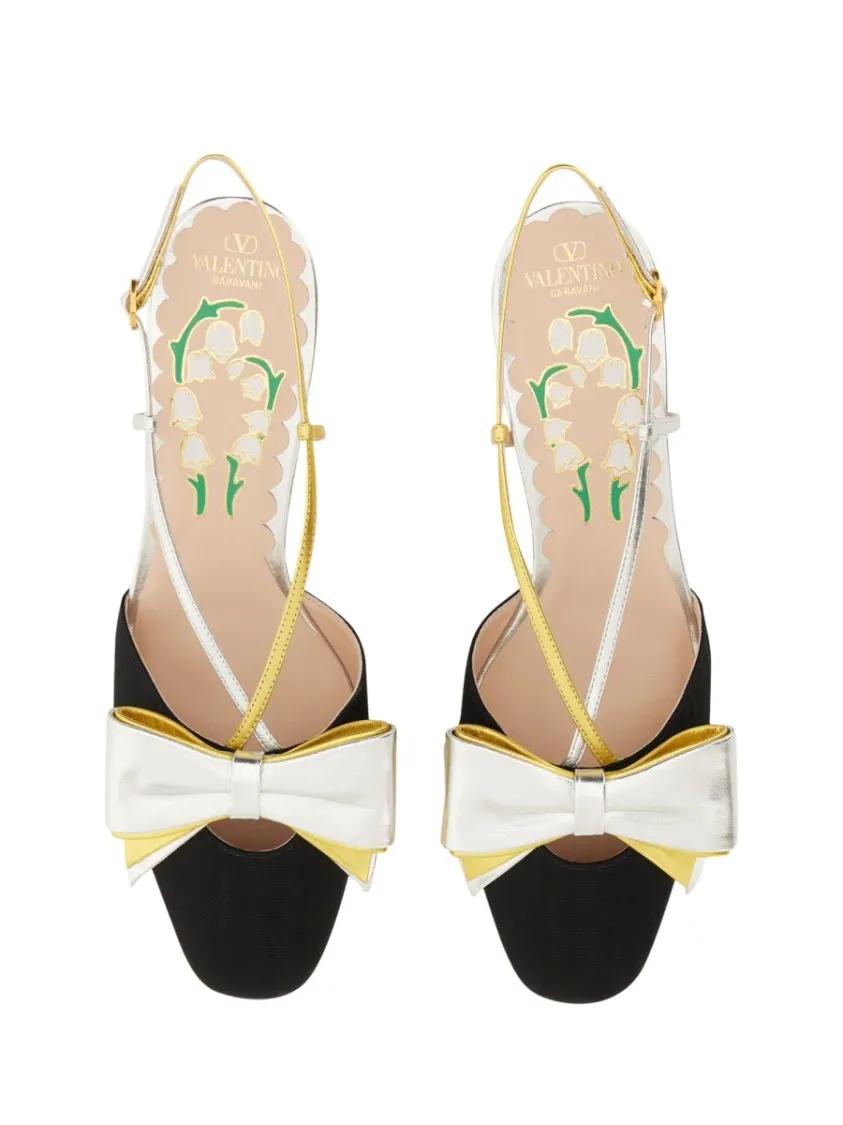 Thumbnail - Valentino Garavani Hohe Schuhe - 45Mm Moiré Fabric Bowow Slingback Décolleté - Gr. 39 (EU) - in Schwarz - für Damen