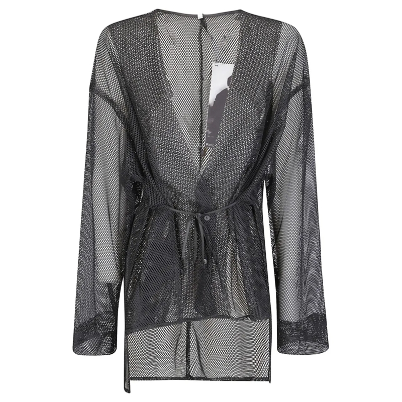 Maria Calderara Overgangsjas Lightweight Black Mesh Jacket With Deep V-Neck Black