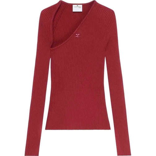 Courrèges Sweatshirts Ribbed Knit Sweater rot