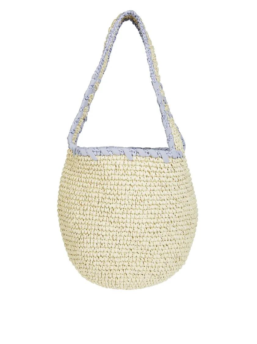 Marni Hobo bags Rounded Woven Shoulder Bag With Contrasting Strap in beige