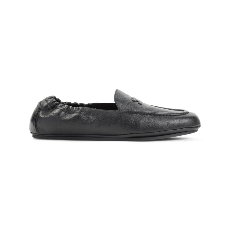 Celine Loafer Minimalist Black Goat Skin Loafers With Embossed L Black