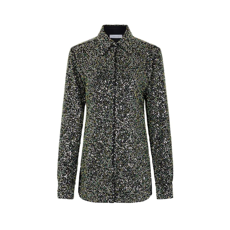 Paco Rabanne Overhemd Fitted Black Shirt With Shimmering Appliques Grey