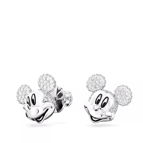 Swarovski Disney Mickey Mouse stud earrings, Rhodium plated White Orecchini a bottone