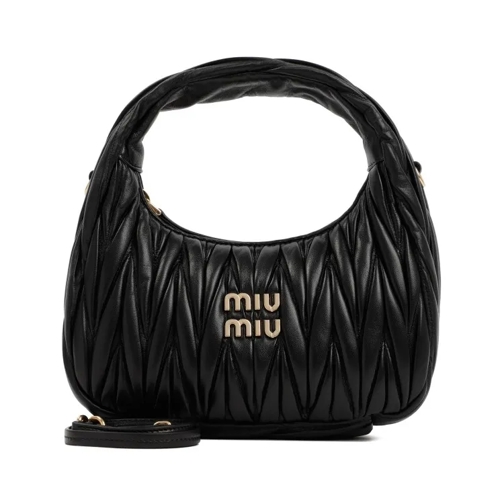 Miu Miu Black Leather Miu Wander Matelassé Hobo Bag Black Sac à bandoulière