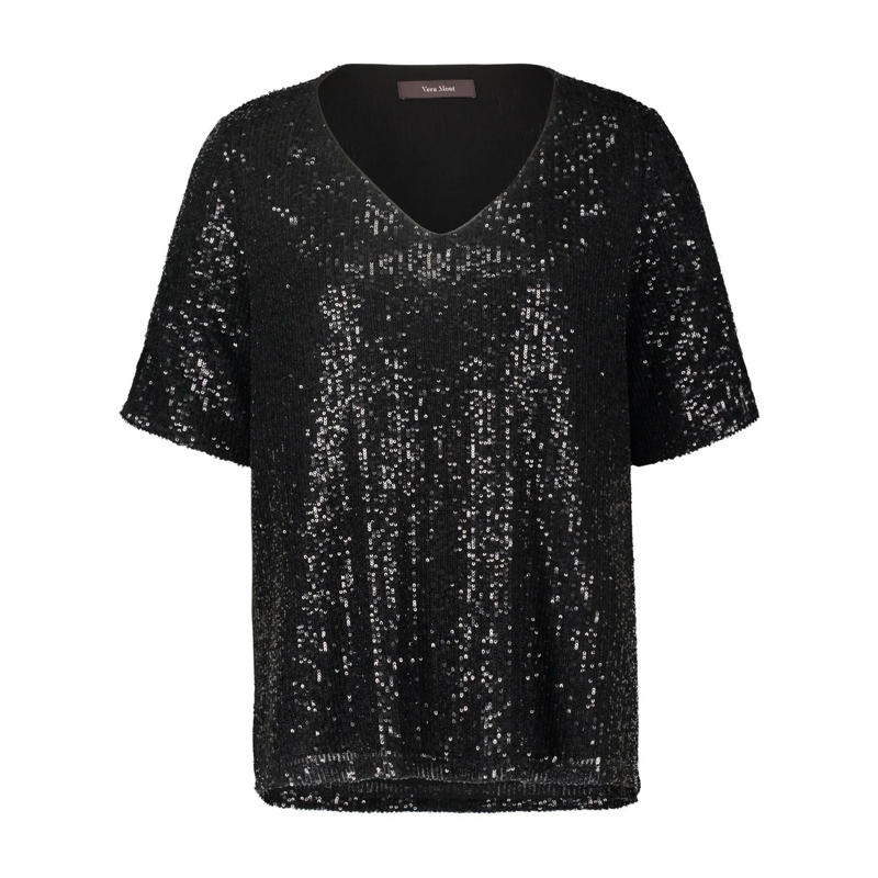 Vera Mont Blouse Blusenshirt mit Paillettenbesatz Schwarz