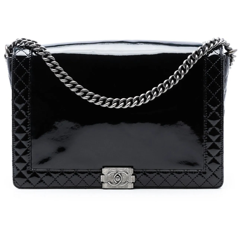 Chanel Schultertasche Extra Large Patent Boy Reverso Flap schwarz