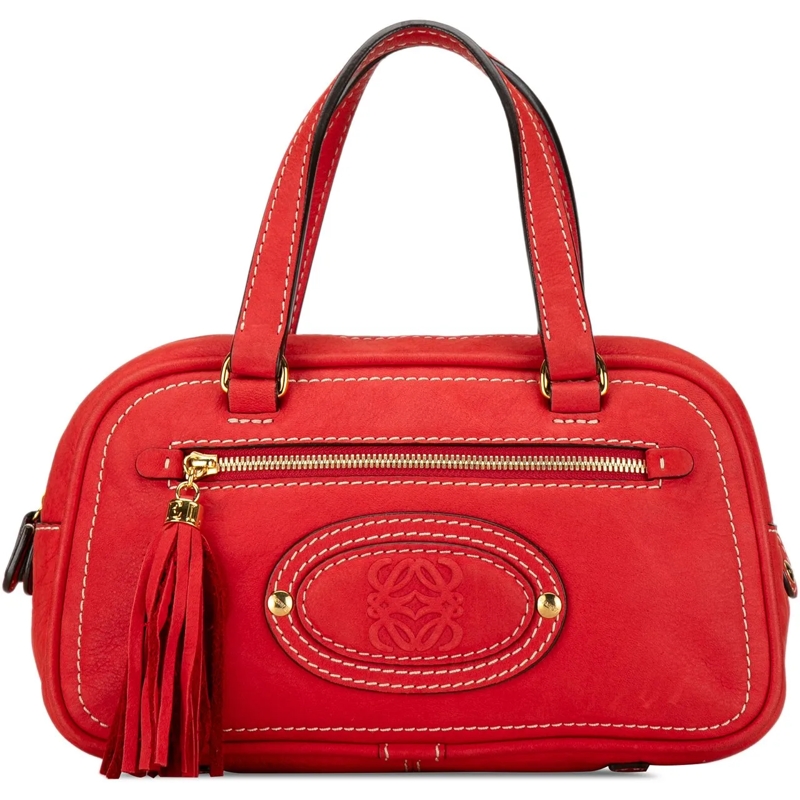 Loewe Tote Leather Anagram Tassel Handbag rot