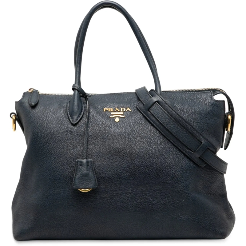 Prada Schultertasche Vitello Daino Zip Top Satchel blau
