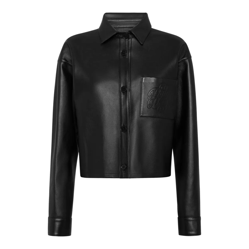 Philipp Plein Hemd Lederhemd Signature schwarz