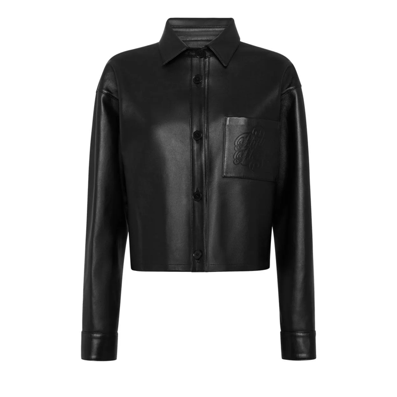 Philipp Plein Hemd Lederhemd Signature schwarz