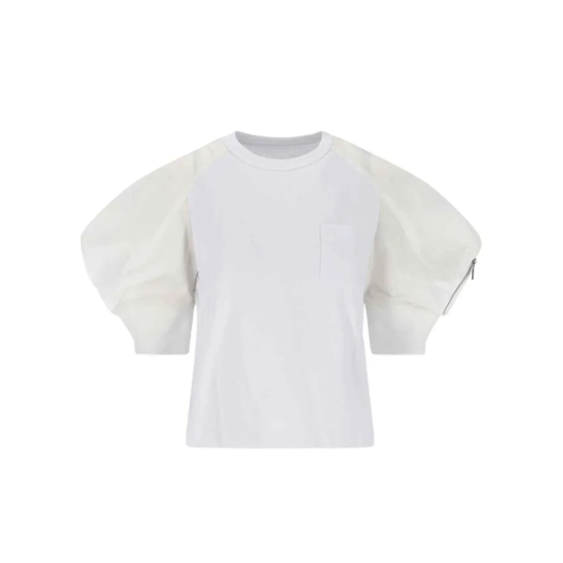 Sacai Blouse Balloon Sleeve White Cotton T-Shirt White