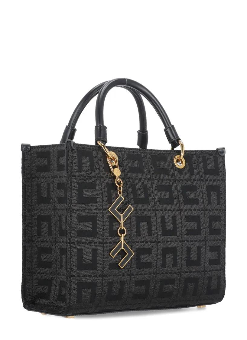 Elisabetta Franchi Zwarte Jacquard Shopper met Kunstleren Handvatten Black Dames