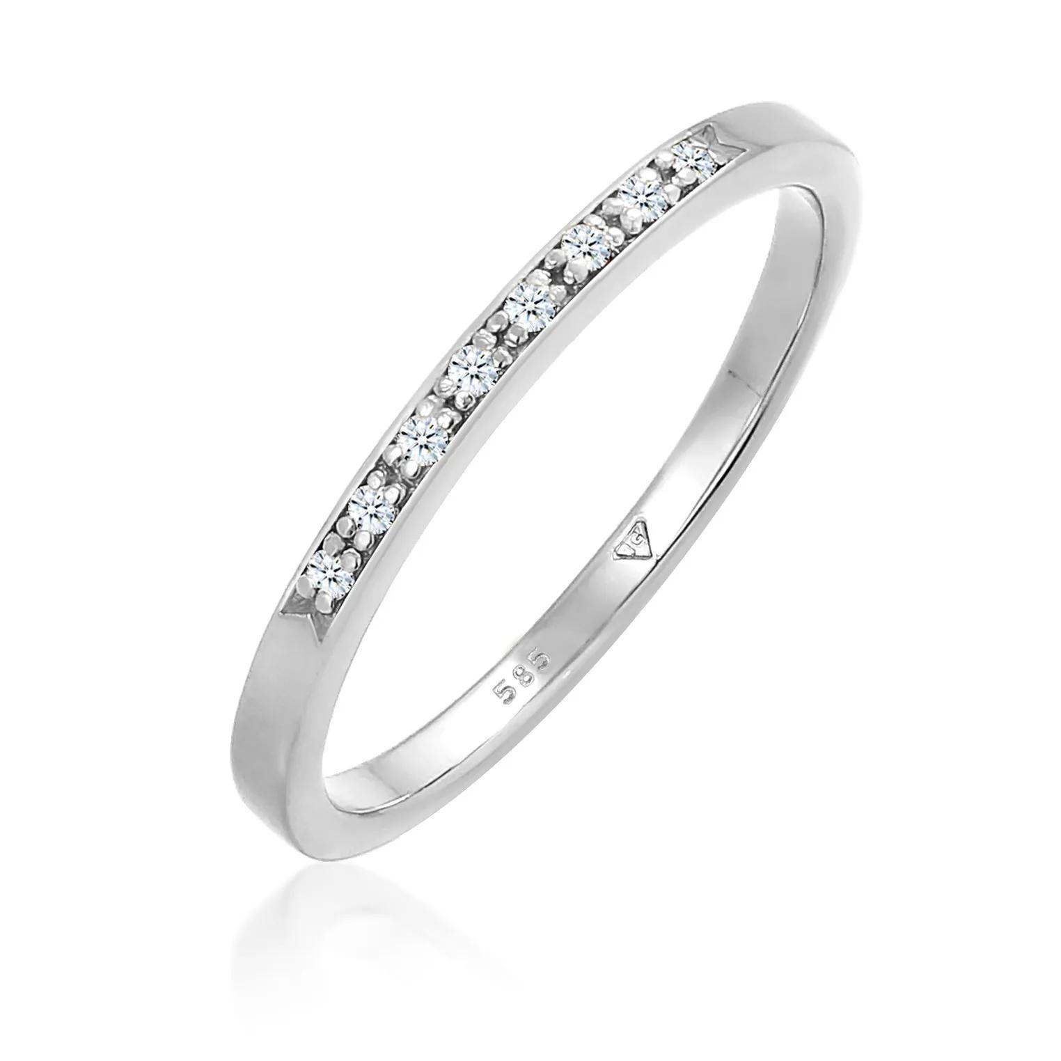 Elli Ringe - Ring Bandring Verlobung Diamant (0.04 ct) 585 Weiß - Gr. 56 MM - in Weiß - für Damen