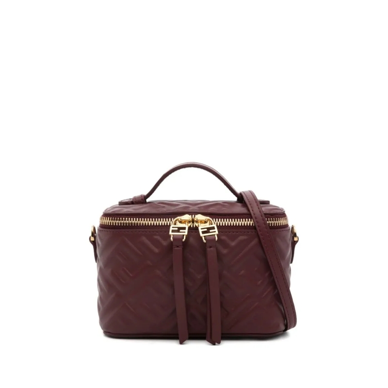 Fendi Crossbodytas Compact Quilted Burgundy Mini-Bag With Gold-Tone H Burgundy
