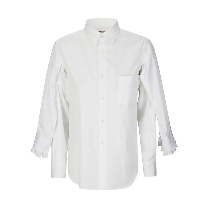 Comme des Garcons Bluse Long-Sleeved Cotton Blouse With Classic Collar White