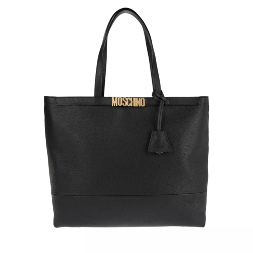 Moschino Logo Shopping Bag Two Way Zipper Black Boodschappentas
