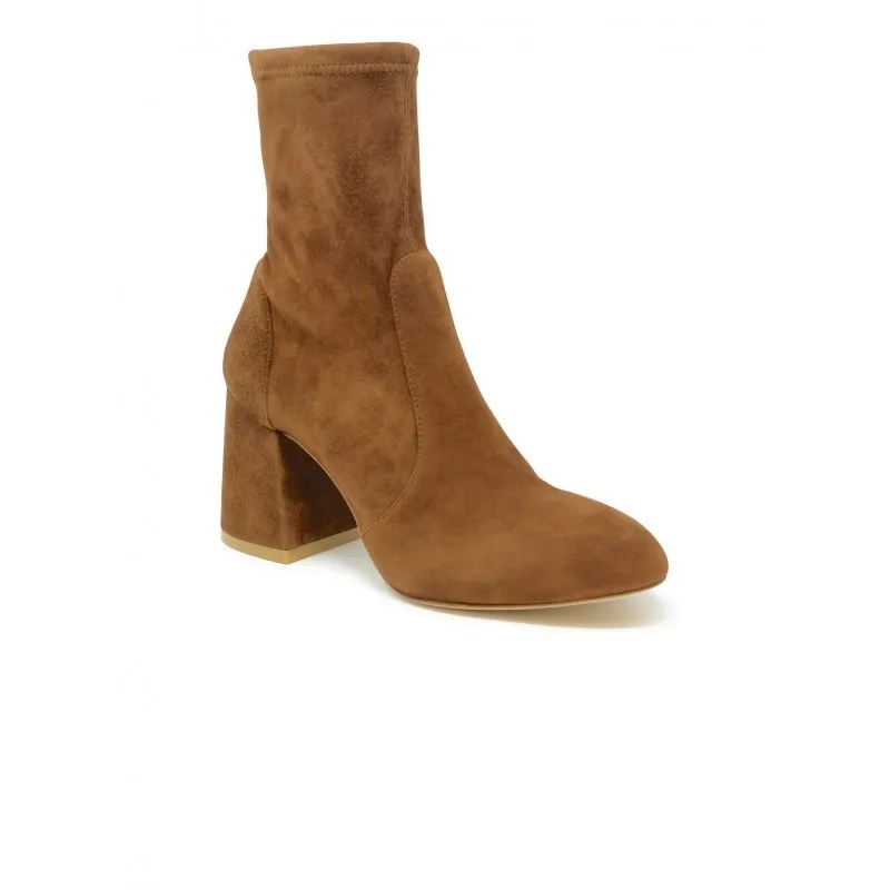 Stuart Weitzman Laarzen Coffee Suede Flareblock 85 Stretch Bootie Brown