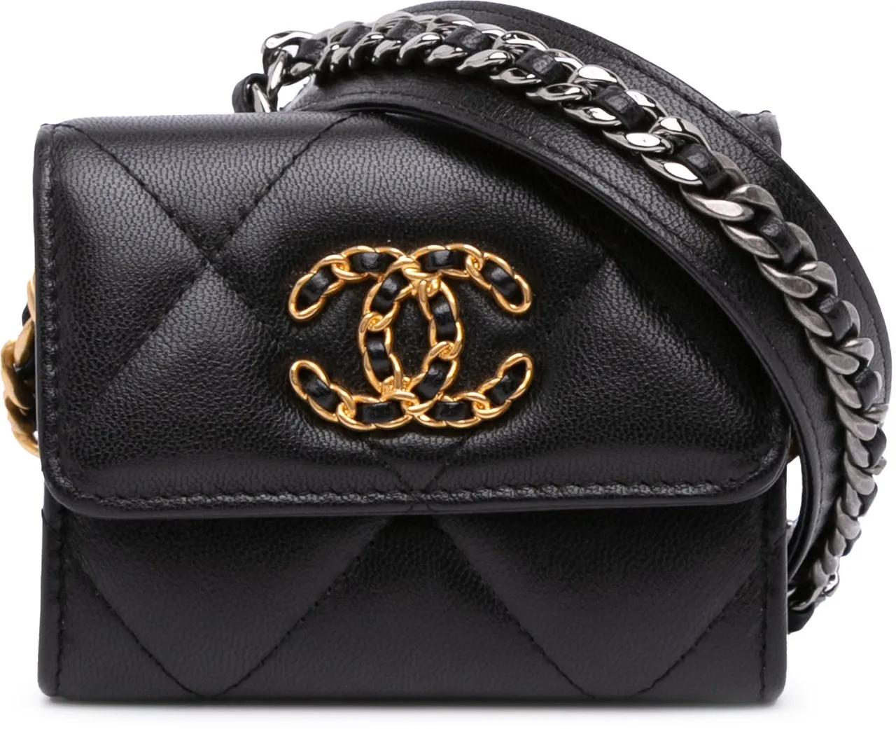 Chanel Hobo Bags - Quilted Lambskin 19 Flap Coin Purse With Chain - Gr. unisize - in Schwarz - für Damen