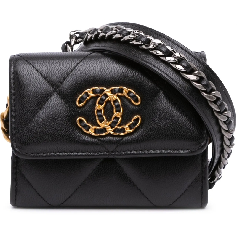 Chanel Sac à bandoulière Quilted Lambskin 19 Flap Coin Purse With Chain schwarz