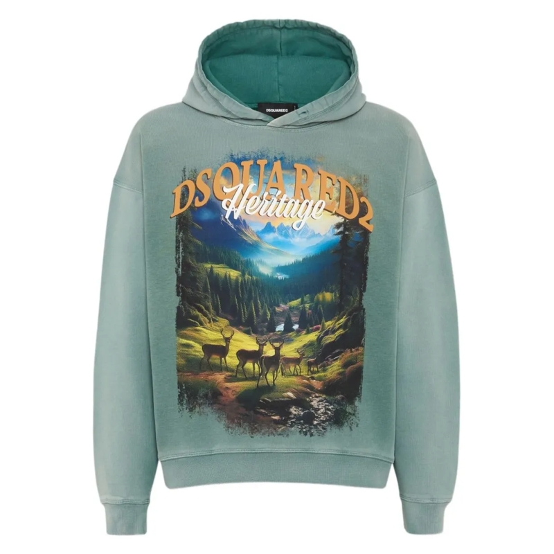 Dsquared2  Illustration-Style Print Hooded Sweater In Muted A Grey