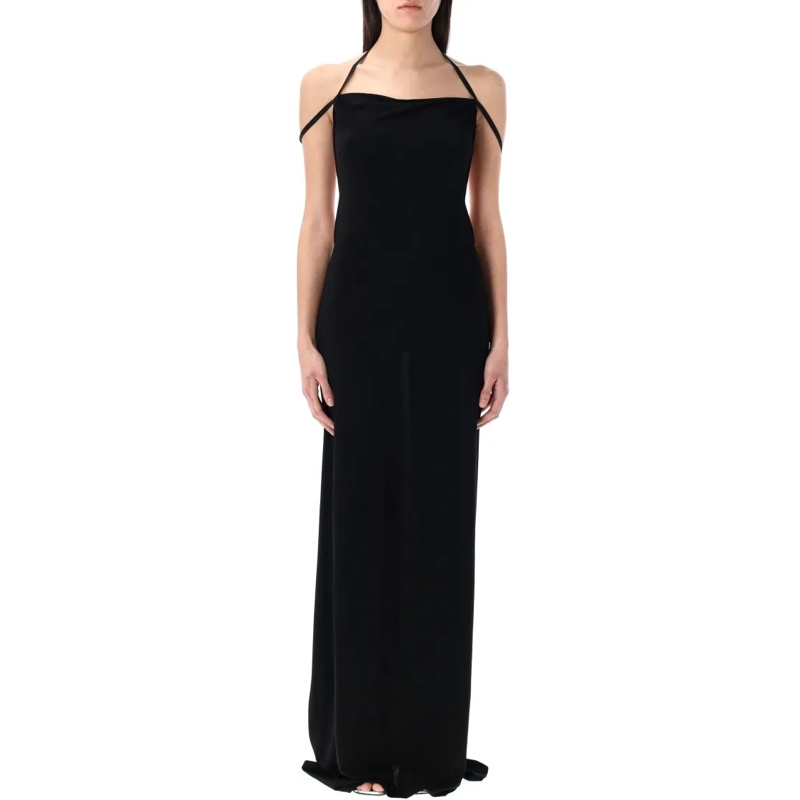Marine Serre  Cowl Neck Draped Jersey Long Dress Black