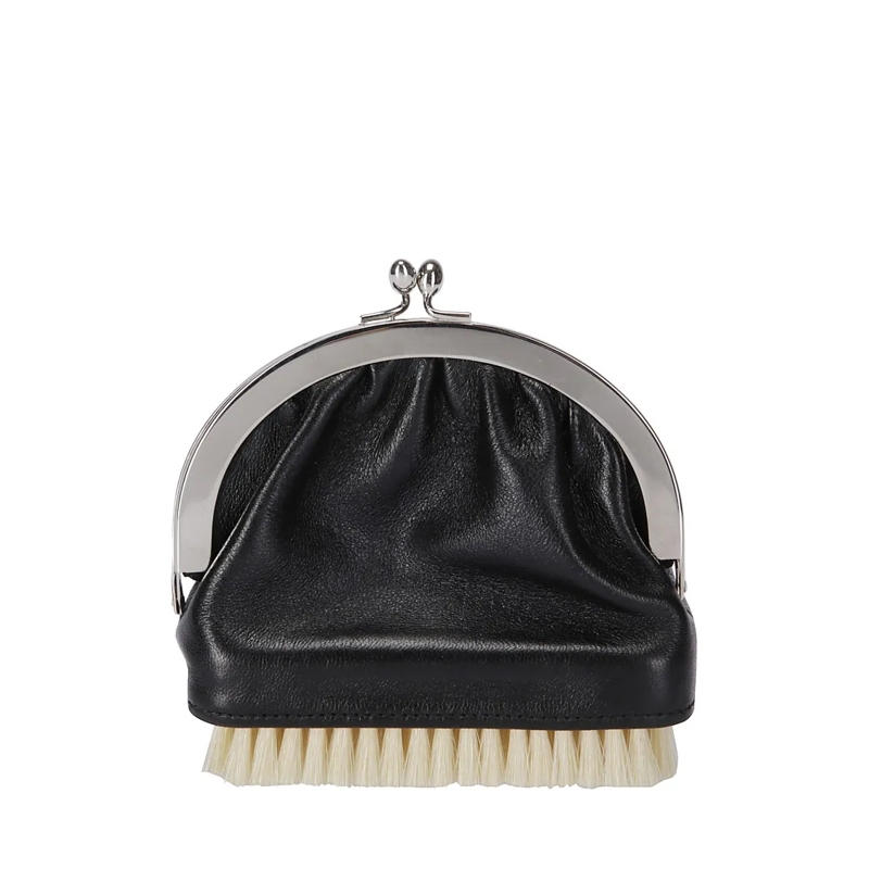 Niccolò Pasqualetti Portemonnee Textured Leather Purse With Kiss-Lock Frame Black