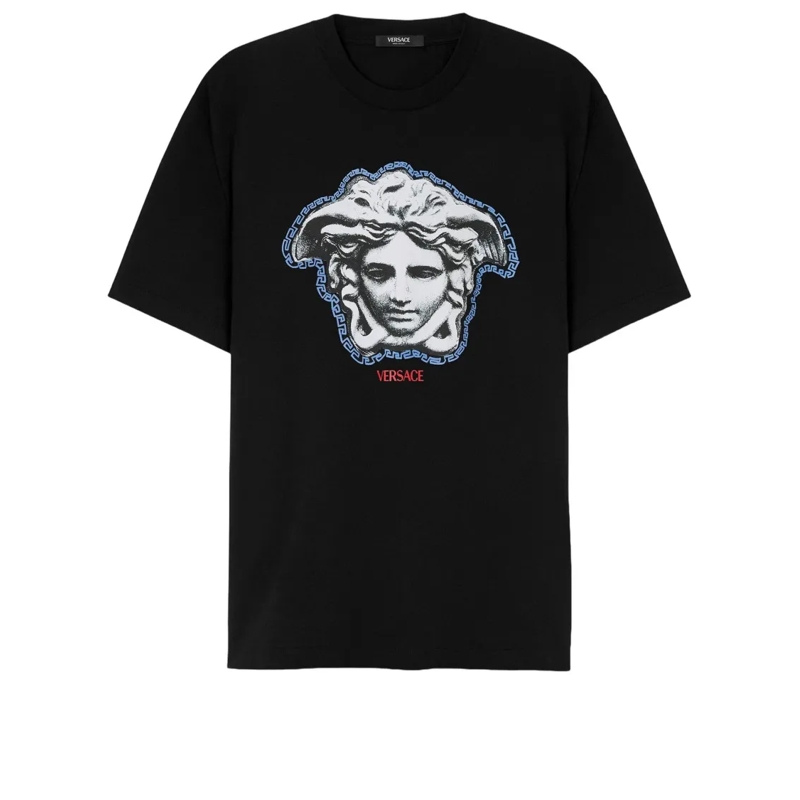 Versace T-Shirt Cotton T-Shirt With Ribbed Crew Neck Black