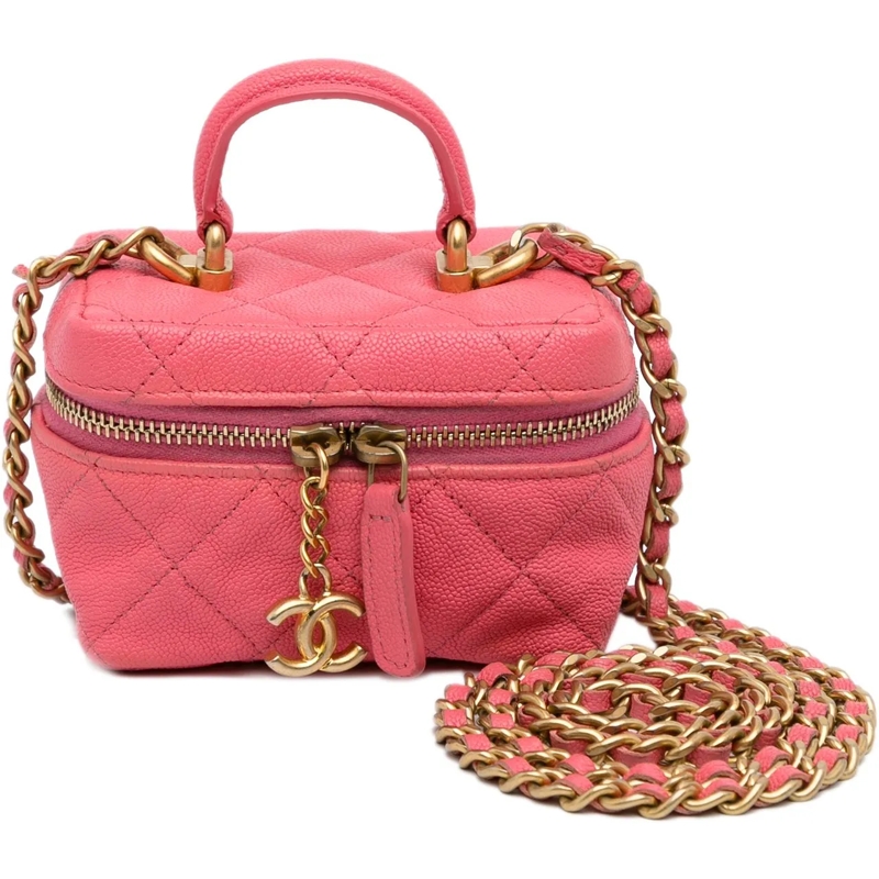 Chanel Necessaire Micro Caviar Chain Vanity Bag rose