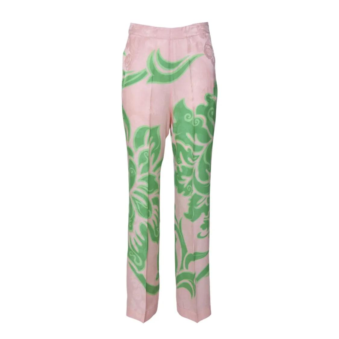 Thumbnail - Etro - Pink And Green Printed Viscose-Silk Trousers - Größe 42 - bunt