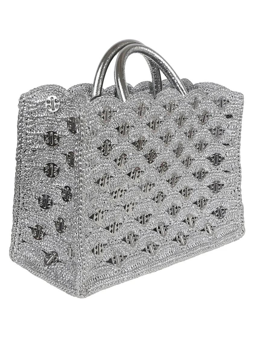 Paco Rabanne Totes & shoppers Lurex Raffia Tote Bag in zilver