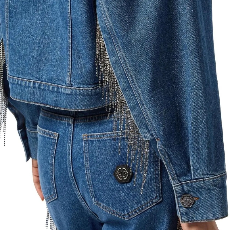 Philipp Plein Übergangsjacke Denim-Jacke Mit Schmucksteinen grau(Image 5)