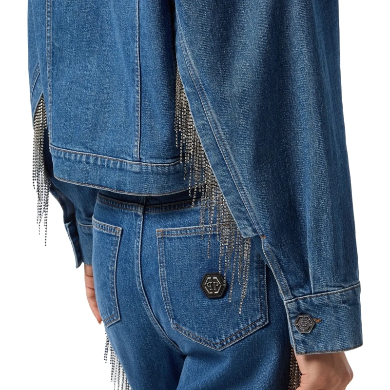 Philipp Plein Jeansjacke Denim-Jacke Mit Schmucksteinen grau(Image 5)