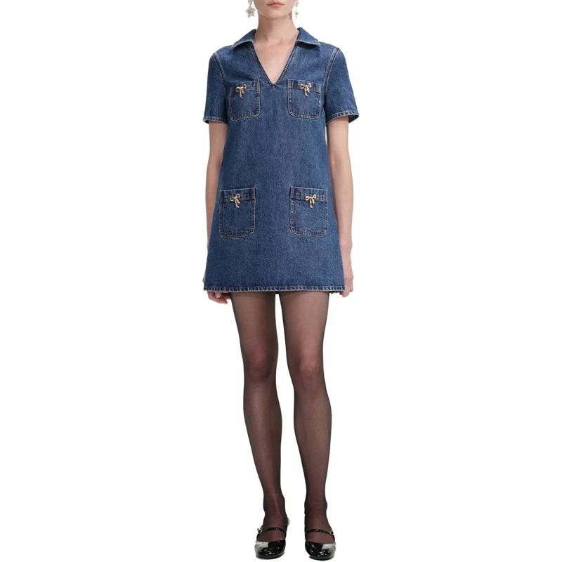 Self Portrait Robe midi dress denim blau