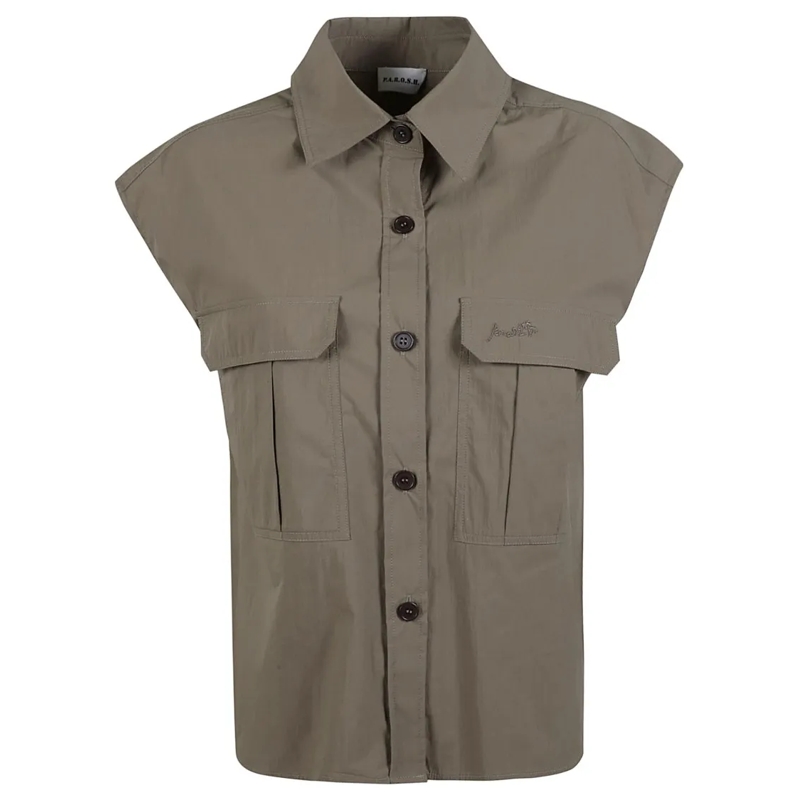 P.A.R.O.S.H. T-shirt Relaxed Fit Polyamide Shirt With Button-Down Front Brown