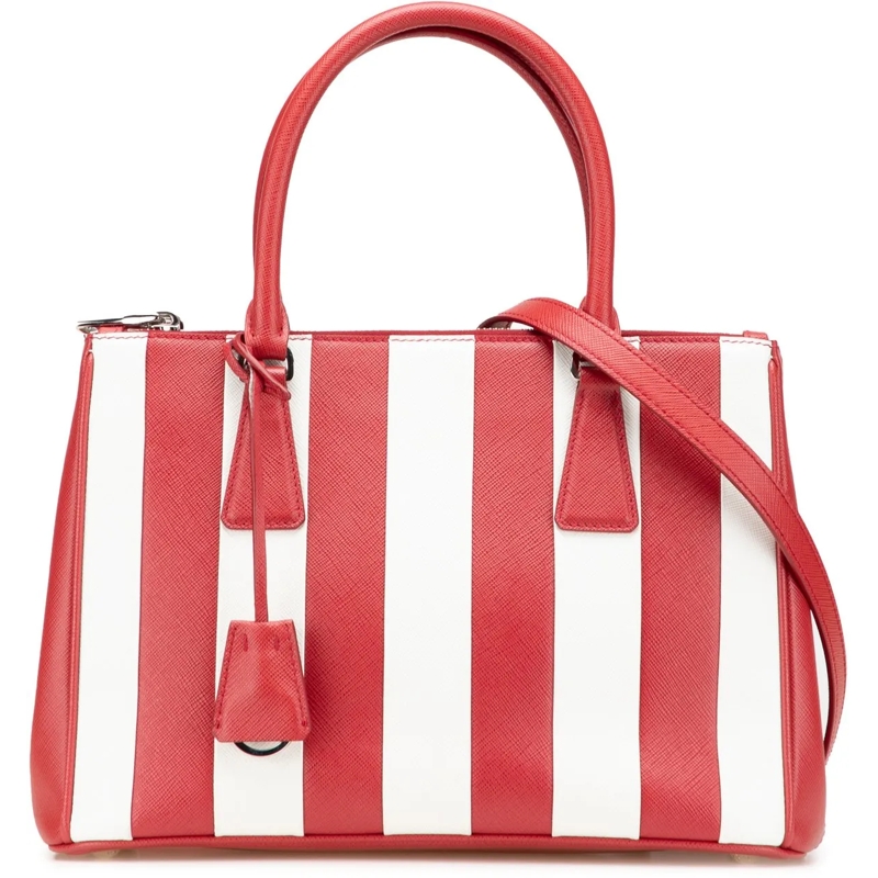 Prada Schultertasche Small Bicolor Saffiano Galleria Double Zip Satchel rot