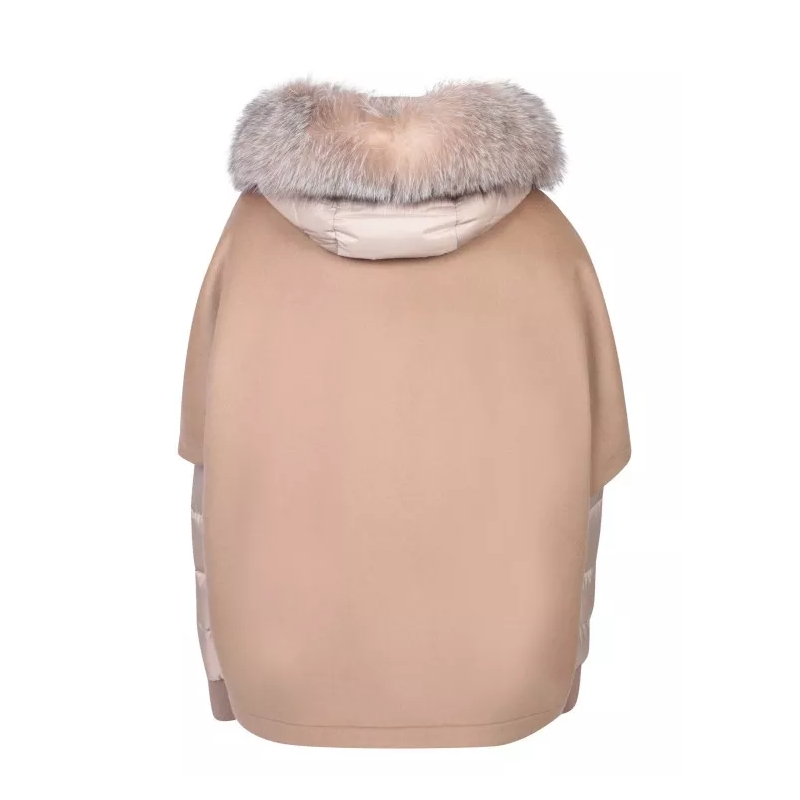Moorer Blazer Steppjacke Pegaso mit Cape und Pelz-Besatz Hellbraun