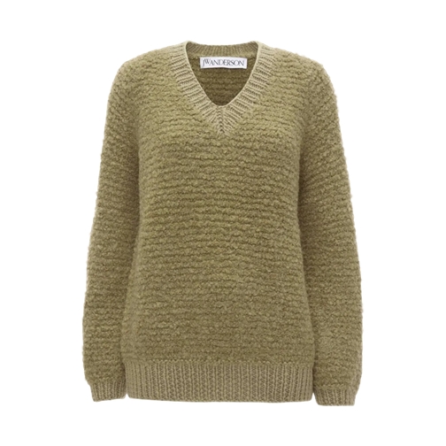 J.W.Anderson Trui Bouclé-Sweatshirt mit V-Ausschnitt 130 Flax