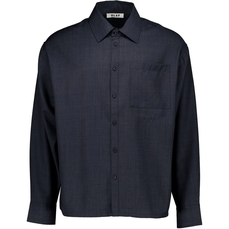 ØLÅF  Olaf Wool Blend Boxy Ls Shirt Lange Mouw Overhemde grau