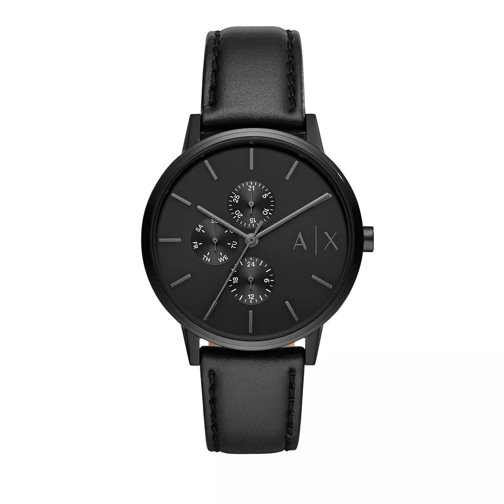 Armani Exchange Multifunction Black Leather Watch Black Multifunction Watch