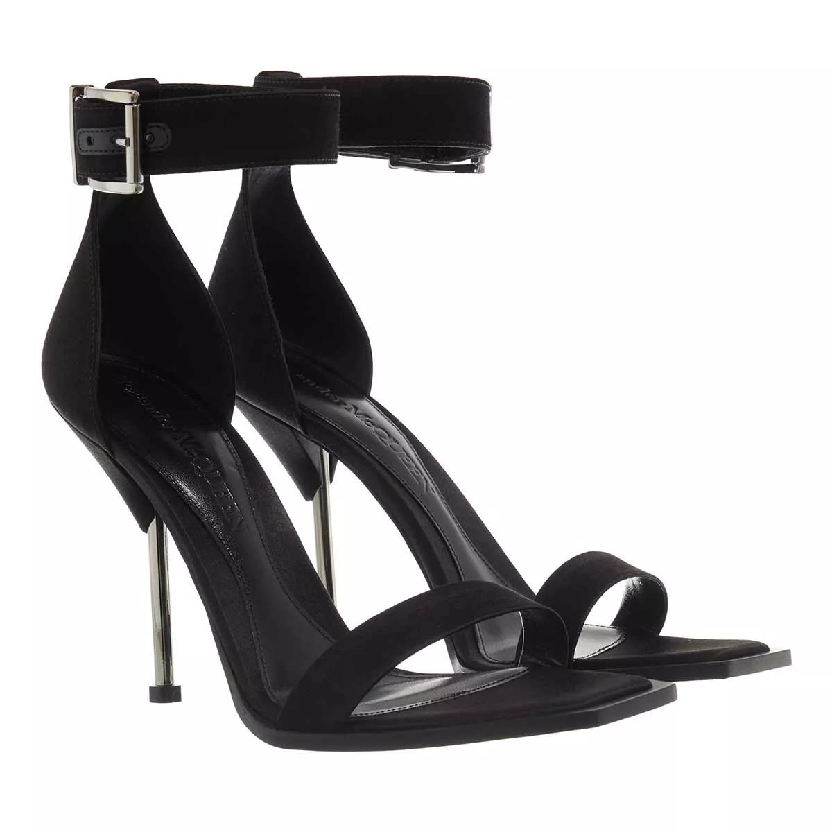 Alexander McQueen Silk Satin Sandal Black Silver High Heel