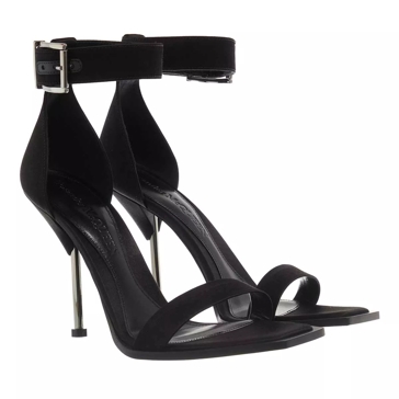 Alexander McQueen Silk Satin Sandal Black Silver Talon haut