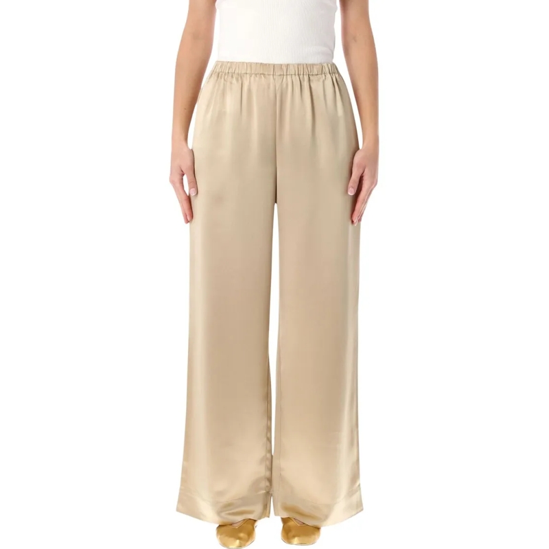 By Malene Birger  Cabello Satin Wide-Leg Trousers Neutrals