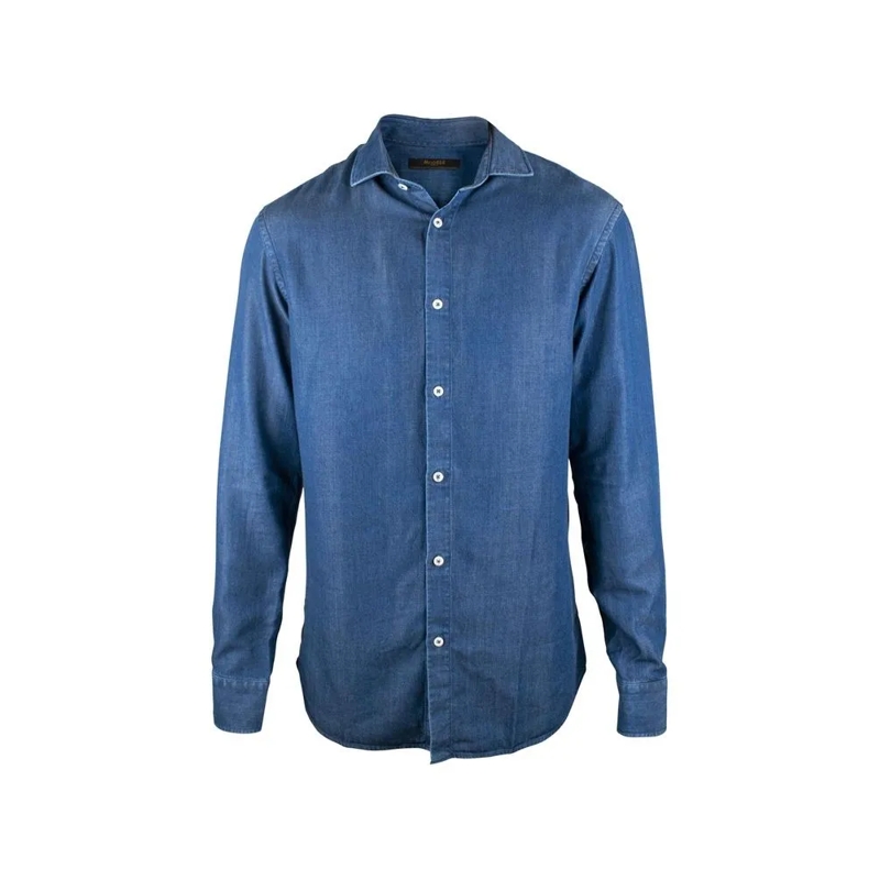 Moorer Hemd Blue Denim Shirt With Button Front Blue
